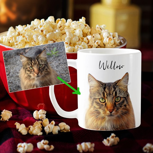 Cute Cat or Dog Custom Photo and Name Template Coffee Mug (Creator Uploaded)