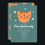 Cute Cat Orange Green Birthday Party  Invitation<br><div class="desc">Cute Cat Orange Green Birthday Party</div>