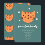 Cute Cat Orange Green Birthday Party  Invitation<br><div class="desc">Cute Cat Orange Green Birthday Party</div>