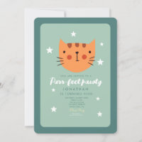 Cute Cat Orange Green Birthday Party  Invitation