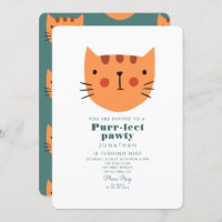 Cute Cat Orange Green Birthday Party  Invitation