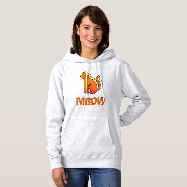 Cute Cat, Orange & Yellow Animal, Abstract Pop Art Hoodie (Front Full)