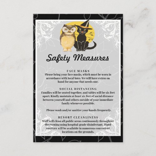 Cute Cat  Owl Halloween Wedding Safety Measures Enclosure Card