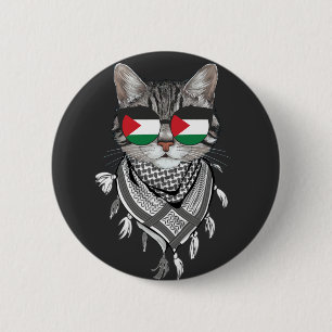 Cute Cat Palestine Flag Glasses Keffiyeh scarf Button