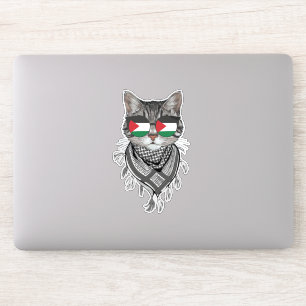 Cute Cat Palestine Flag Glasses Keffiyeh scarf Sticker