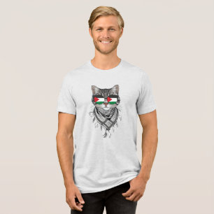 Cute Cat Palestine Flag Glasses Keffiyeh scarf Tri-Blend Shirt