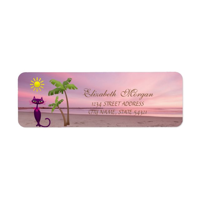 Cute Cat, Palms Beach Sunset Label (Front)