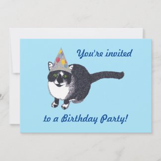 Cute Cat Party Hat Birthday Party Invitations