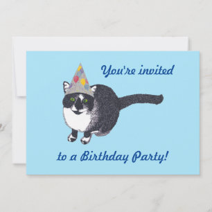 Cute Cat Party Hat Birthday Party Invitations
