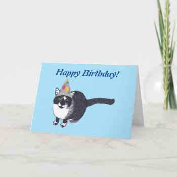 Cute Cat Party Hat Happy Birthday Cards by Cherylsart at Zazzle