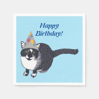 Cute Cat Party Hat Happy Birthday Napkins