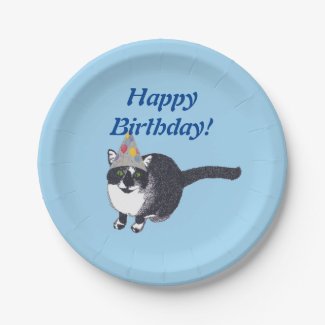Cute Cat Party Hat Happy Birthday Plates