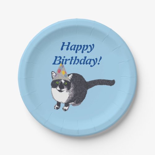 Cute Cat Party Hat Happy Birthday Plates