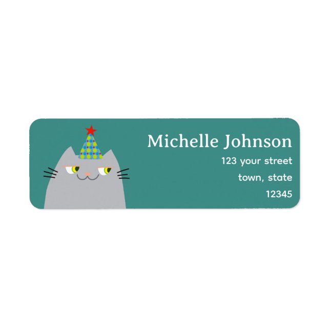 Cute Cat Party Hat Return Address Label (Front)
