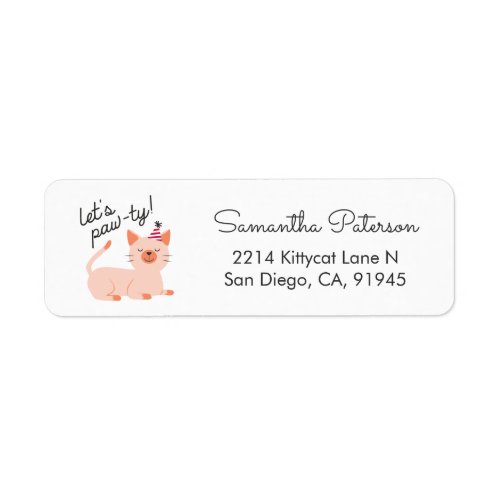 Cute Cat Party Invitation Return Address Label