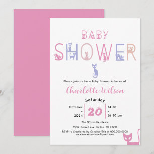 Cute Cat Pastel Color Baby Shower Invitation