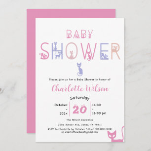 Cute Cat Pastel Color Baby Shower Invitation