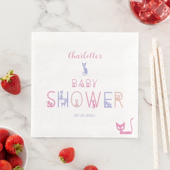 Cute Cat Pastel Color Baby Shower Paper Dinner Napkins (Insitu)
