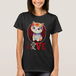 Cute Cat Pastel Media Love Chinese Character T-Shirt