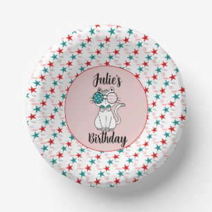 Cute Cat Patriotic Birthday Sprinkles Party Paper Bowls