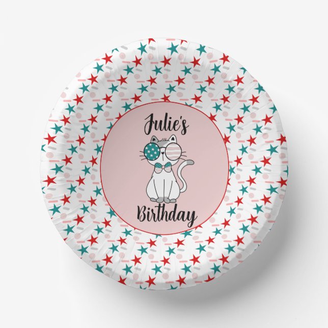 Cute Cat Patriotic Birthday Sprinkles Party Paper Bowls (Front)