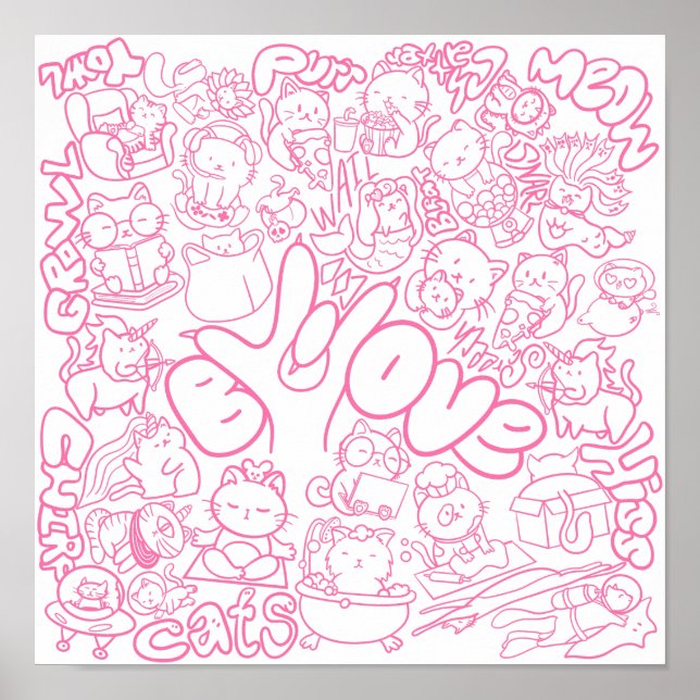 Cute Cat Patten with ASL ILY sign - ASL Design  (Front)