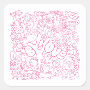 Cute Cat Patten with ASL ILY sign - ASL Design Square Sticker