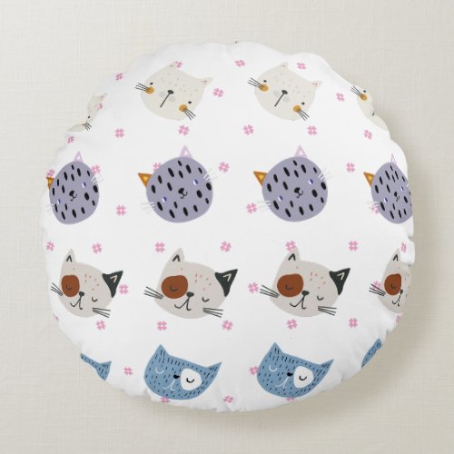 Cute Cat Pattern 10 Round Pillow