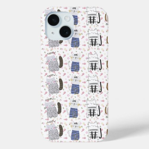 Cute Cat Pattern 2  iPhone 15 Case