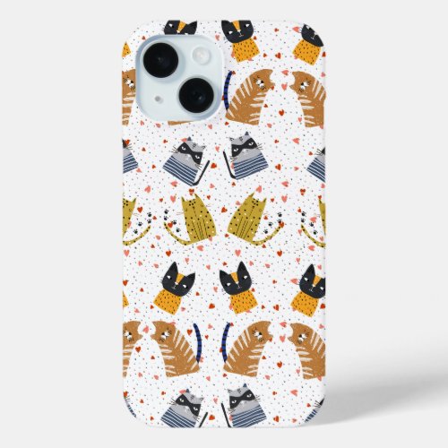 Cute Cat Pattern 3 iPhone 15 Case