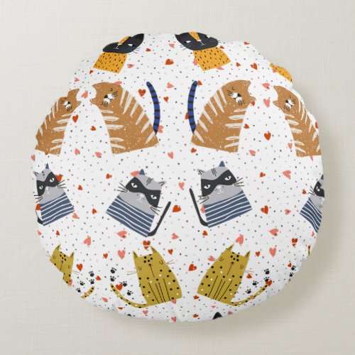 Cute Cat Pattern 3 Round Pillow