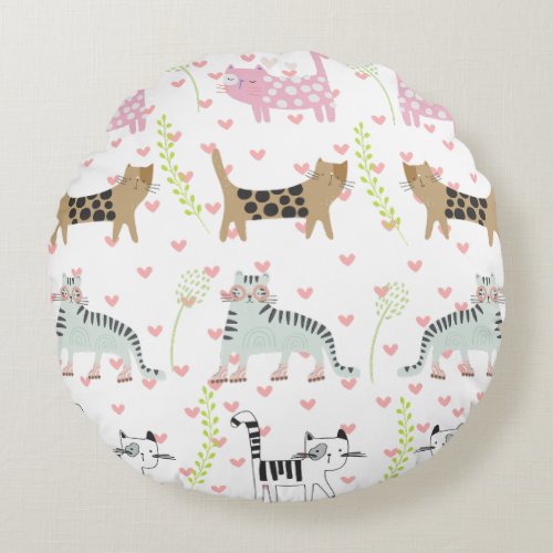 Cute Cat Pattern 4 Round Pillow