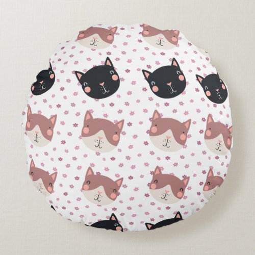 Cute Cat Pattern 7 Round Pillow