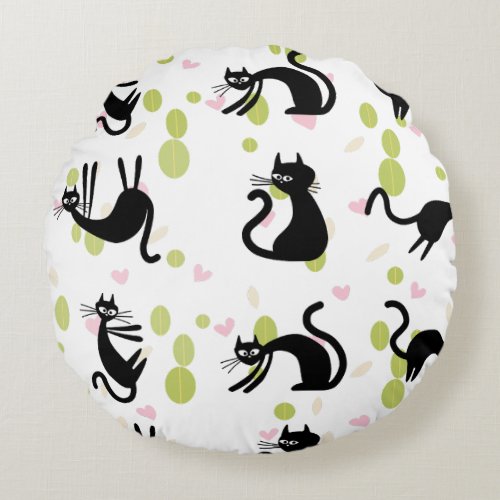 Cute Cat Pattern 8 Round Pillow
