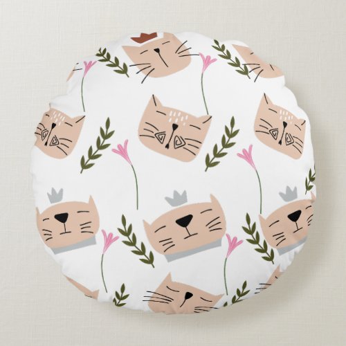 Cute Cat Pattern 9 Round Pillow