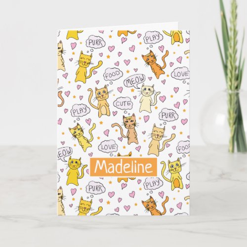 Cute Cat Pattern Add Name Card