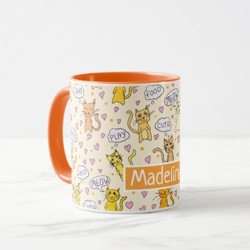 Cute Cat Pattern Add Name Mug