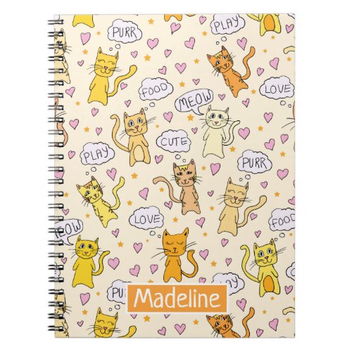 Cute Cat Pattern Add Name Notebook