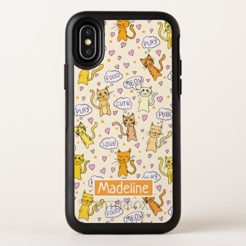 Cute Cat Pattern Add Name OtterBox Symmetry iPhone XS Case