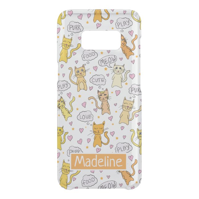 Cute Cat Pattern Add Name Uncommon Samsung Galaxy Case (Back)