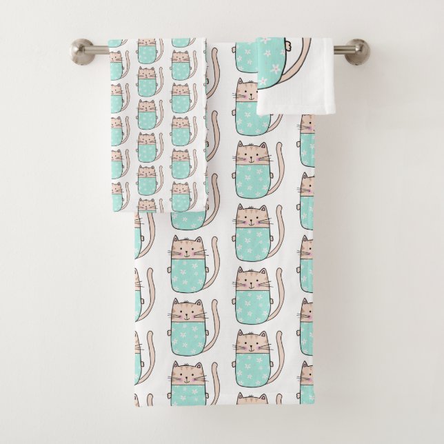 Cute Cat Pattern Bath Towel Set (Insitu)