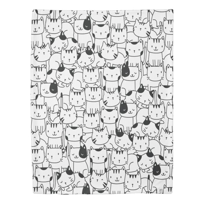 Cute Cat Pattern Black and White Duvet Cover