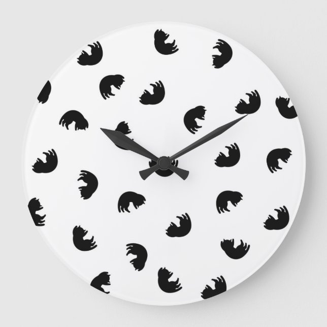 CUTE Cat Pattern Black and White Large Clock (Front)