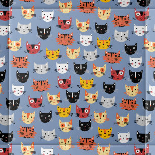 Cute Cat Pattern Blue Ceramic Tile