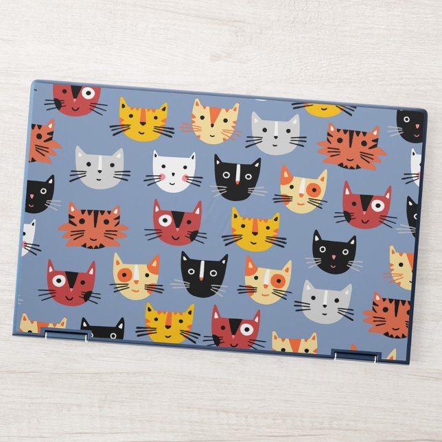 Cute Cat Pattern Blue HP Laptop Skin (Cute cats laptop skin)