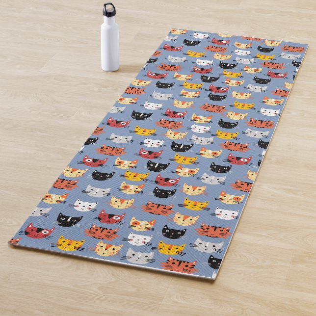 Cute Cat Pattern Blue Yoga Mat (In Situ)