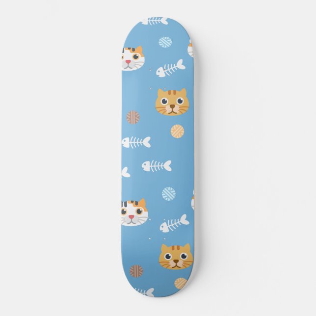 Cute cat pattern cats and fish skateboard (Front)