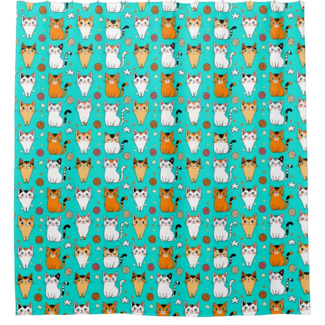 🐱 Cute Cat Pattern Cozy Home Style Fun 🎨 Shower Curtain (Front)