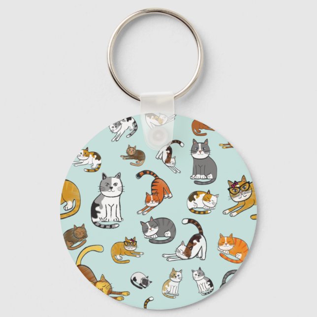 cute cat pattern design for cat lovers- turquoise keychain (Front)