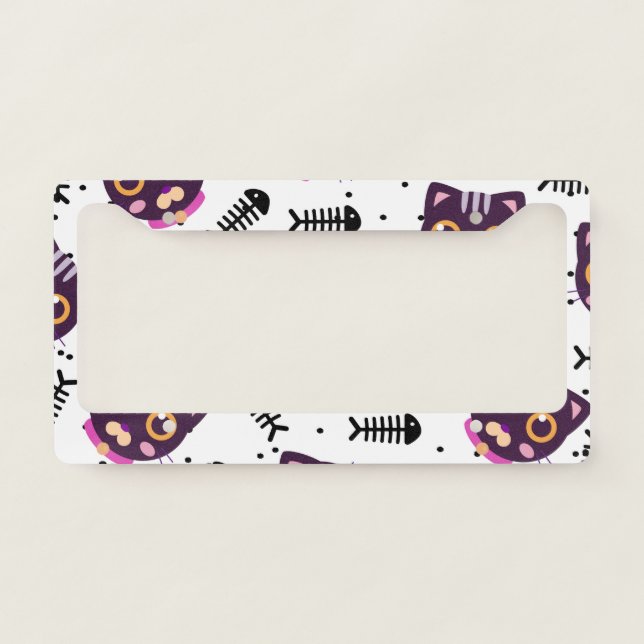 Cute Cat Pattern License Plate Frame (Front)